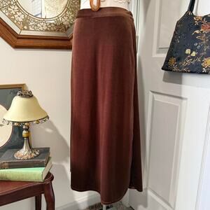 VTG 80s/90s Bedford Fair Lifestyles Chocolate Brown Velvet Velour Skirt w Slit